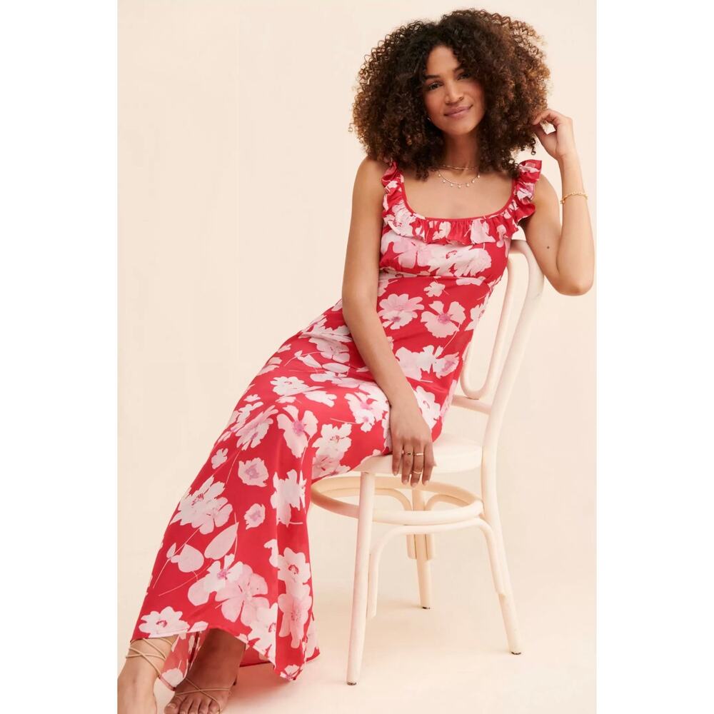 Lily & Lionel X Anthropologie Martha Midi Dress Floral Ruffle Red10 Feminime